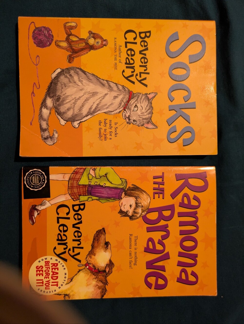 Scholastic Orange Paperback Book Pair — Bright Orange Backs